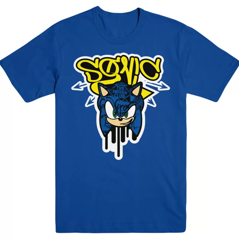 Sonic the Hedgehog Tagged Face Graffiti Blue T-Shirt>SEGA Hot